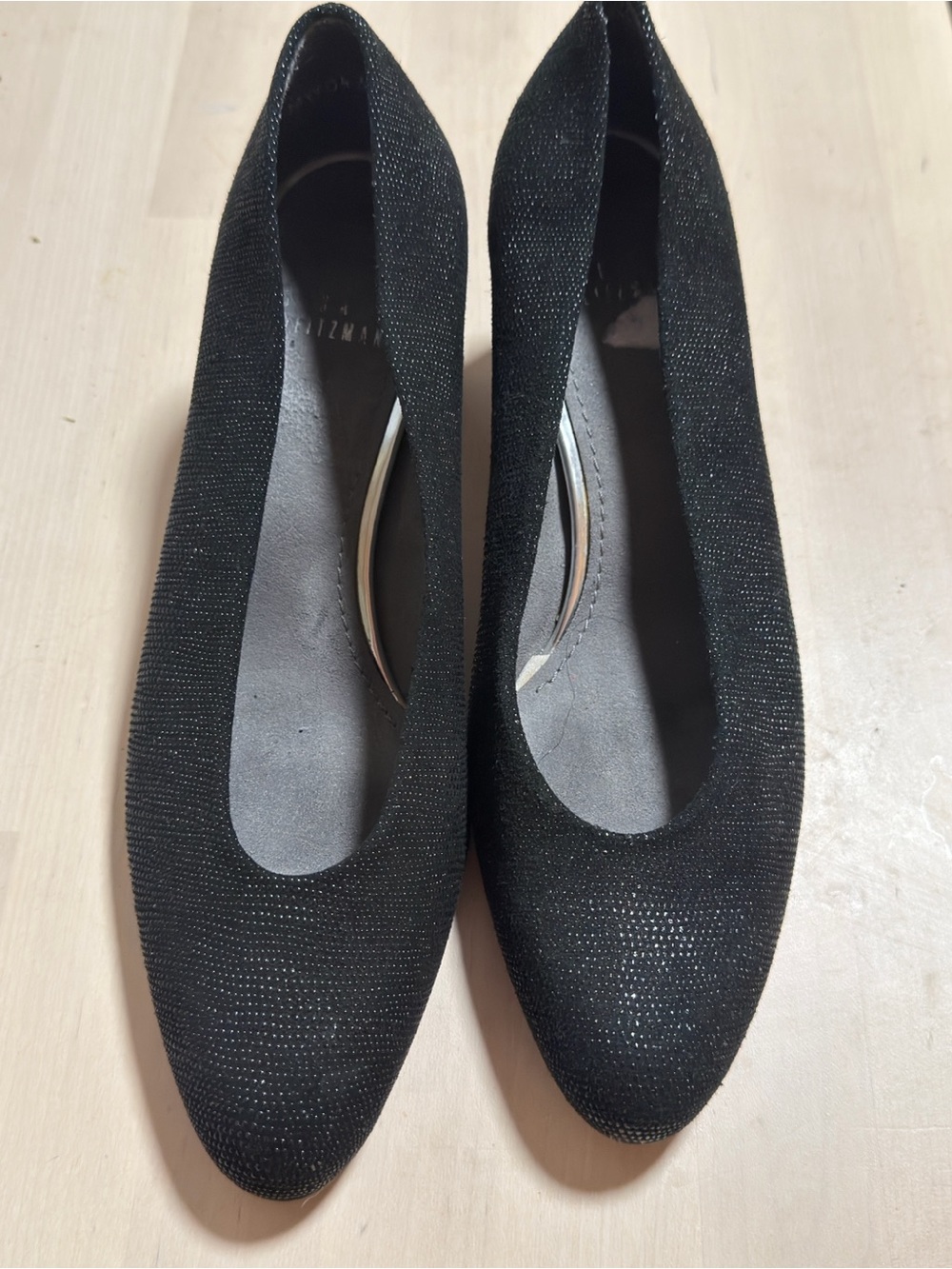 Stuart Weitzman Embossed Leather Pump with Rounded Block Heel